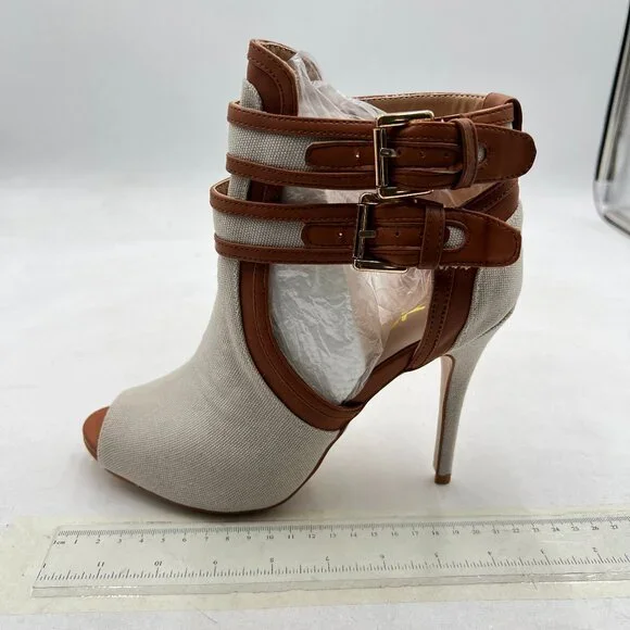 XYD Gainsboro-brown Peep Toe Sandal Ankle Booties Dual Buckled Straps Stiletto H - Picture 2 of 8